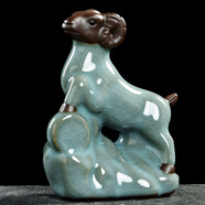 fw十二生肖擺件陶瓷豬狗雞猴羊蛇龍兔虎牛鼠馬屬相飾品家居哥窯青瓷茶桌茶寵擺件小工藝品桌面擺設(shè) 羊(哥窯)