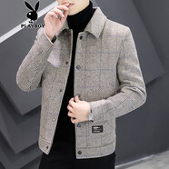 花花公子呢子外套男秋冬季男裝潮流韓版修身商務(wù)休閑毛呢夾克秋裝男裝上衣 卡其色 XL