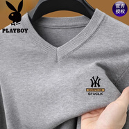 花花公子（PLAYBOY）品牌羊毛衫男100純羊毛秋冬款V領(lǐng)針織衫中年男士爸爸打底衫毛衣 長(cháng)袖A53灰色Y XL 175推薦135-150斤