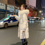 慕舍（mushe）MUSHE輕奢羽絨服女中長(cháng)款冬連帽白鴨絨大毛領(lǐng)小個(gè)子加厚保暖外套 米白色 L (120)