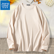 真維斯（Jeanswest）長(cháng)袖t恤2025春秋打底衫純棉透氣上衣青少年加大碼長(cháng)袖情侶體恤衫 杏色（純色） XL (推薦體重130斤-150斤左右)