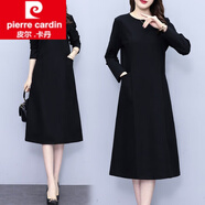 皮爾卡丹（pierre cardin）毛呢灰色連衣裙女長(cháng)袖2025新款女中年呢子冬季長(cháng)裙女裝冬品 黑色 4XL