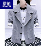 羅蒙2024秋冬夾克男潮流網(wǎng)紅韓版純色呢子外套男士翻領(lǐng)短款氣質(zhì)男上衣 灰色單件外套 S 70-85斤