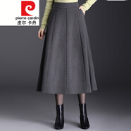 皮爾卡丹（pierre cardin）2023春秋款半身裙女高腰中年冬裙加厚毛呢a字裙百褶裙子針織 灰色毛呢80厘米 M 90-100斤