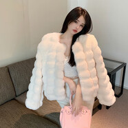 蘇洛琳（SULUOLIN）2023冬新款加厚韓版女百搭獺兔毛大衣水毛短款仿皮草短外套女 白色 均碼 (建議：85-130斤)