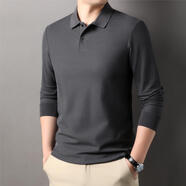 卡帝樂(lè )鱷魚(yú)中年男士純棉長(cháng)袖T恤翻領(lǐng)春秋季純色打底上衣休閑寬松P 深灰 50120-140斤