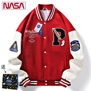 NASA URBAN春季外套潮流百搭夾克男棒球服男裝休閑秋冬季潮流男士衣服男外套 675紅色 M (90-110斤)