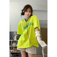 薩姆依 熒光綠正肩短袖t恤女夏季多巴胺小個(gè)子半袖2023新款港味chic上衣 熒光綠【高品質(zhì)100%純棉】 M