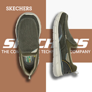 斯凱奇（Skechers）男鞋一腳蹬夏季懶人鞋美式休閑鞋運動健步鞋透氣帆布鞋 OLV橄欖綠 41
