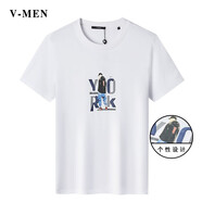 V-MENVMEN威曼2023夏季新款男士圓領(lǐng)t恤潮酷街頭短袖上衣男裝V023T518 白色 165/S