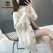 AEMAPE 針織衫女2025春秋冬季時(shí)尚百搭中長(cháng)款寬松毛衣開(kāi)衫外套女裝紅色 米白色 M