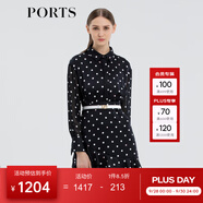 PORTS寶姿 春夏新品印花長袖連衣裙ASL9D001LPP083 黑色印花 S (4)