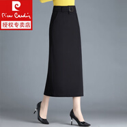 皮爾卡丹（pierre cardin）黑色半身裙女包臀裙秋冬新款高腰顯瘦中長(zhǎng)款直筒開(kāi)叉一步裙長(zhǎng)裙春 黑色 M 90-105斤