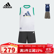 阿迪達(dá)斯（adidas）童裝25夏季兒童背心套裝男童夏裝運(yùn)動(dòng)服中大童舒爽透氣兩件JM7991