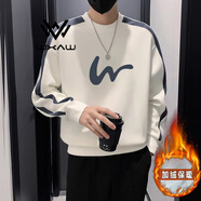WXAW輕奢高檔男裝圓領(lǐng)重磅衛(wèi)衣男款2025春秋新款痞帥加絨打底休閑長袖 白色   加絨 L 推薦130斤以內(nèi)
