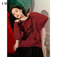 LAGOGO【抗起球】紅色連帽針織衫女拉谷谷2025春新款慵懶風(fēng)毛衣 紅色(H4) S