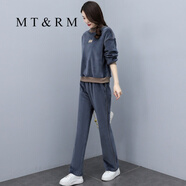 MT&RM金絲絨運動套裝女秋冬季時髦氣質(zhì)休閑顯瘦加絨加厚衛(wèi)衣兩件套 灰藍(lán)色 M (85-105斤)