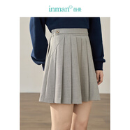 茵曼（INMAN）百褶A字半身裙春秋季女裝新款高腰顯瘦短裙子 貴族灰 L