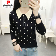 皮爾卡丹（pierre cardin）2025新款春秋寬松毛衣女POLO娃娃領(lǐng)套頭長袖韓版針織打底衫上衣女 黑色 +【專柜品質(zhì)】 XL 建議【111-120斤】