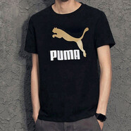 彪馬（PUMA）短袖T恤男秋季運動(dòng)服時(shí)尚logo圓領(lǐng)跑步休閑半袖上衣 536345-01/黑色/金色logo L