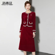 海青藍（CYANINE SEA）氣質(zhì)紅色小香風(fēng)套裝裙女2024冬季新款燈芯絨短外套半身裙兩件套 紅色 XL