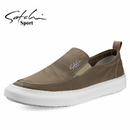 沙馳運動(dòng)布鞋男鞋一腳蹬套腳透氣帆輕便布鞋男士駕車(chē)休閑鞋板鞋 米色S0231016A 38