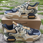 鴻星爾克（ERKE）無雙板鞋透氣春季輕便款男子運動鞋軟底百搭休閑鞋網(wǎng)面透氣滑板鞋 正黑/中性米駝 39