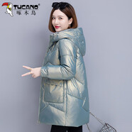 啄木鳥(niǎo)免洗亮面棉服女冬季2025年新款保暖連帽中長(cháng)款棉衣外套 藍色 S (建議80斤以下)