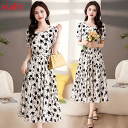 VIAFRR上檔次高級感百搭2025年夏季新款時(shí)尚氣質(zhì)韓版寬松短袖雪紡連衣裙 白色 L