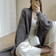 妙奕嘉仿貂絨毛衣女士針織衫開(kāi)衫外套女裝秋冬季長(zhǎng)袖上衣長(zhǎng)款灰色外搭 仿貂絨長(zhǎng)款毛衣外套【灰色】 均碼 【建議80-130斤】