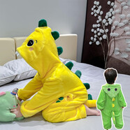 可歆寶貝女童恐龍衣服連體睡衣兒童防著(zhù)涼法蘭絨男童寶寶秋冬卡通男孩哈衣 黃色（恐龍連體） 130 碼建議6-7歲（身高125左右）
