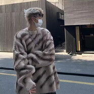衣然呈品斑馬紋毛衣男冬季加厚針織衫美式復古慵懶風(fēng)保暖舒適潮流外套男士 棕色 M【建議95-110斤】