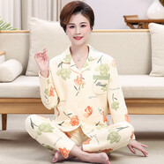 曼德萊芬秋冬季夾層睡衣女士純棉加厚薄夾棉胖mm加大碼空氣棉家居服中年女 190 XL（體重120-140斤）