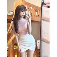 TNWKJLC顯胸大穿的性感衣服辣妹穿搭蹦迪粉色上衣包臀短裙兩件套小個(gè)子純 套裝 【粉紅色上衣+白色裙子】 L 100-115斤