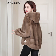 ROWILUX羅威奢品品牌水貂皮草外套女連帽2025冬季新款時(shí)尚整貂貂 帕斯條 均碼