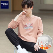TEEK春秋款趣味印花長(cháng)袖t恤男裝上衣服 男士秋冬季新款休閑男棉體恤衫 【加絨】JH25V粉色 XL