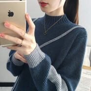 宜惜綺 半高領(lǐng)毛衣女寬松加厚針織衫秋冬款新款韓版內(nèi)搭套頭毛衫女學(xué)生 藏青色 均碼