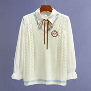 細(xì)尋高中生毛衣學(xué)院風(fēng)針織背心襯衫馬甲兩件套高中初中學(xué)生時(shí)尚女孩單 鴨子杏色兩件 XS (建議45-60斤)