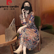 皮爾卡丹高端定制雪紡氣質(zhì)連衣裙女2025夏季新款長袖V領(lǐng)寬松雪紡裙 花色 S 建議95-108斤