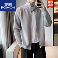 羅蒙（ROMON）2025新款春秋季毛衣開衫薄款針織衫男士韓版潮純色長袖拉鏈男外套 灰色 XL 130-145斤