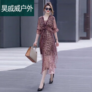 南啵丸感豹紋連衣裙女2023年夏季新款名媛風(fēng)雪紡喇叭袖顯瘦氣質(zhì)長裙 圖 2XL 【建議151-165斤】