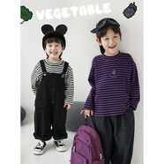幼悠秋季新款男童卡通提花撞色條紋毛衣兒童連帽加厚外套秋冬裝潮 背帶褲黑色N4222 80cm
