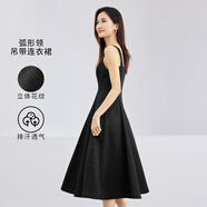 尚都比拉優(yōu)雅連衣裙女夏天時尚通勤風(fēng)收腰小個子中長款A(yù)字背帶裙 黑色 M