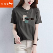 紅蜻蜓（RED DRAGONFLY） 純棉短袖女上衣新款短袖t恤女2025年夏季女士打底顯瘦女裝T恤衫 深灰色短袖 L 【建議105-120斤】