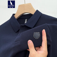袋鼠純棉長(cháng)袖T恤男士翻領(lǐng)純色polo打底衫衛衣商務(wù)休閑全棉體恤男裝 8019QE寶藍色 170/L碼（建議120-140斤）