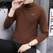花花公子（PLAYBOY）長袖t恤男春秋新款潮流休閑百搭立領衛(wèi)衣男時尚簡約純色上衣男裝 Q-QYHH9004長T咖啡 XL