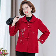 孜顏媽媽裝毛呢外套中老年女裝秋裝50歲60秋冬老人衣服呢大衣洋氣上衣 6077紅色 4XL （建議135-145斤）
