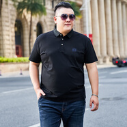 畢蒙加肥加大碼寬松短袖翻領(lǐng)t恤男士保羅衫半袖體恤商務(wù)休閑衣服 黑色 XXXL（190-210斤）