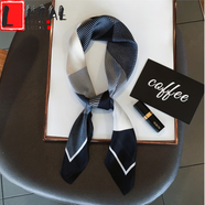 LUCALY空姐絲巾森女系素色菱形格子拼色小方巾絲巾女百搭春季新款職業(yè)小領(lǐng)巾圍巾 灰黑色