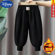 迪士尼（DISNEY）23款男童加絨褲子一體絨秋冬款外穿寶寶寬松長(zhǎng)褲小童休閑褲衛(wèi)褲潮 黑色【天鵝標(biāo)】冬季加絨一體絨 110碼【建議身高102厘米穿】